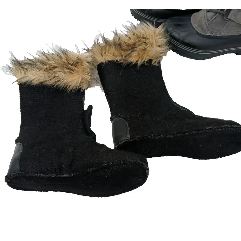 Eddie Bauer Hunt Pac Deluxe Winter Boots Women's 7 Gray Suede Fur Trim Insulated